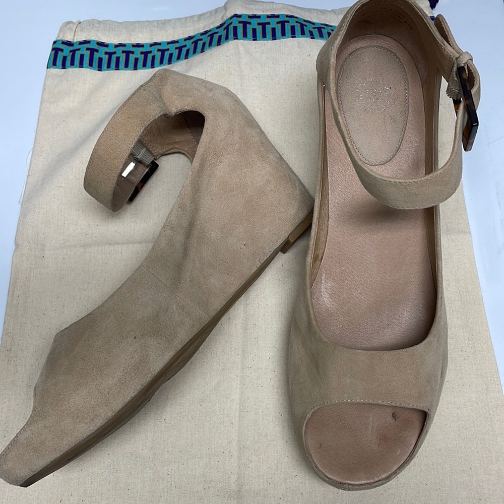 Suede tan peep toe platform shoe only worn once. Excellent condition